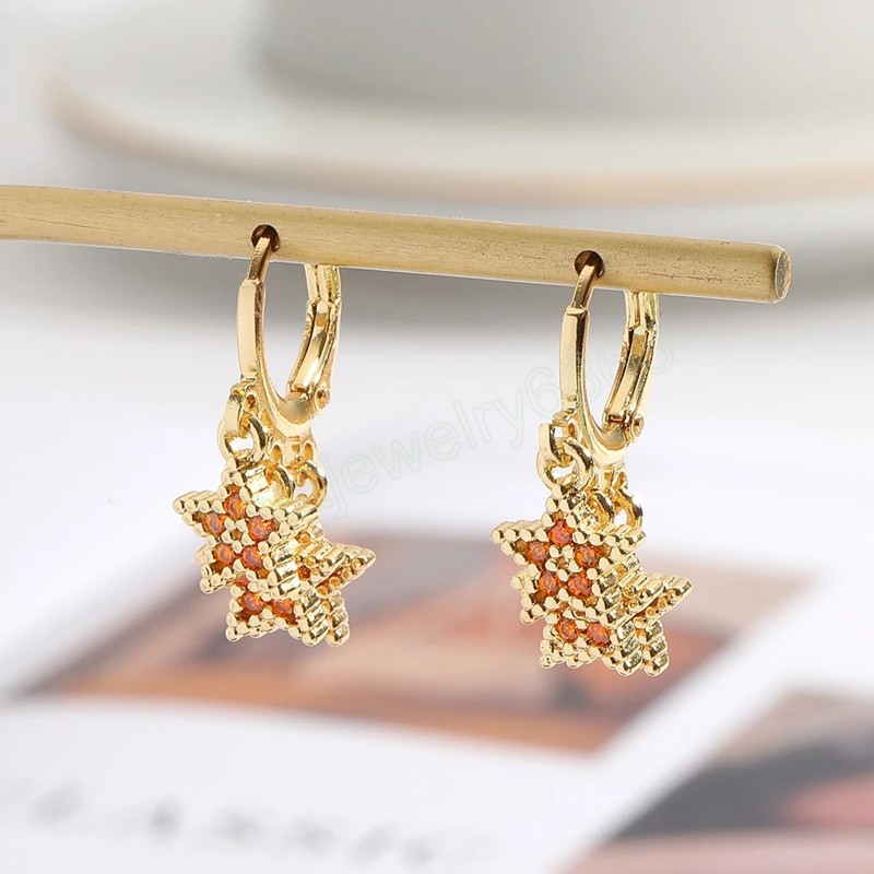 Colorful Star Dangle Earrings High Quality 18K Gold Plated Small Hoop Earring Fashion Jewelry For Women Fine Party Gifts