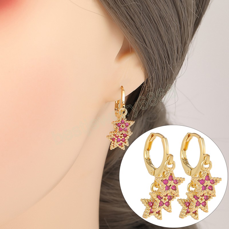 Colorful Star Dangle Earrings High Quality 18K Gold Plated Small Hoop Earring Fashion Jewelry For Women Fine Party Gifts