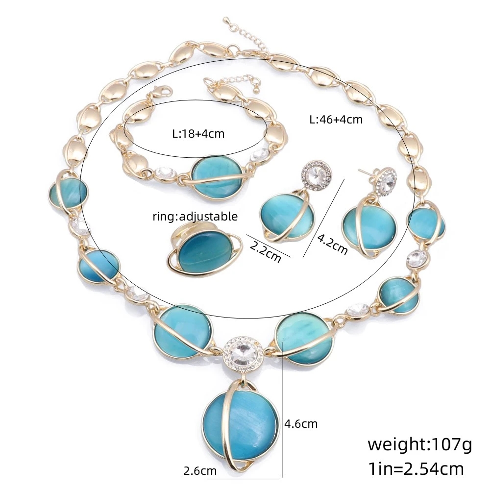 Elegant Italian Gold Plated Opal Jewelry Set luxury Necklace Ring Earrings Bracelet For Women Wedding Party Accessories