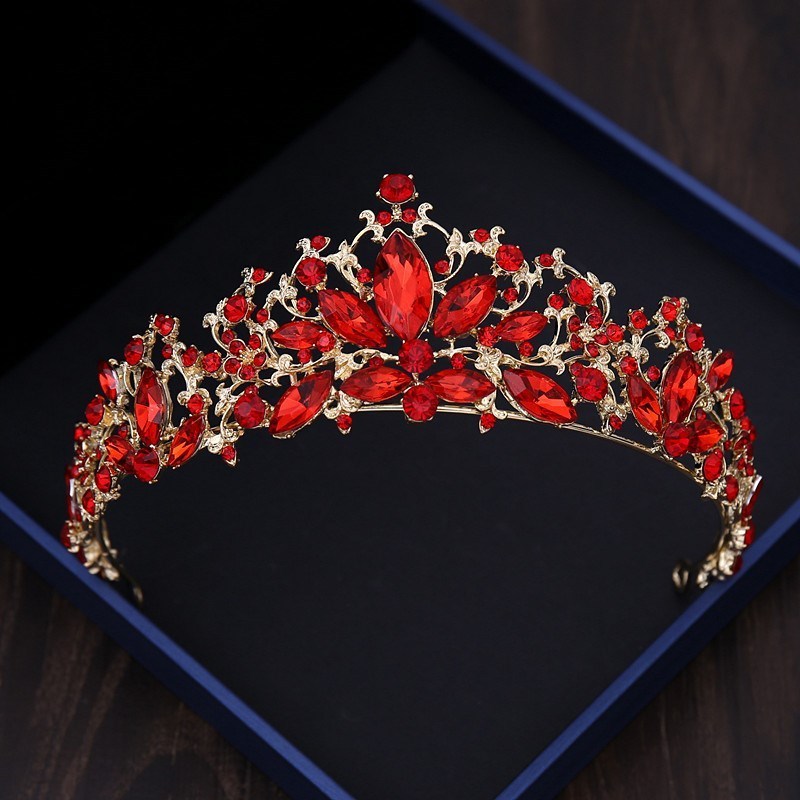 Jóias de cabelo de casamento barroco vintage vermelho cristal nupcial jóias de cabelo para casamento tiaras e coroas com colar brincos conjuntos princesa rainha diademas 230614