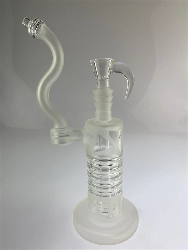 Smoking glass hookahs recycler oil rig with clear with sandblast 14mm joint add a clear horn bowl