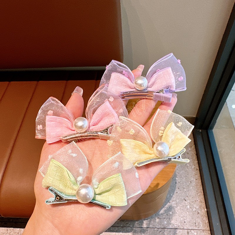 Fashion Kids Hair Clips Girls Bow Hairpins Pearl Bows Hairband Girls Cute Baby Children Hairdress Coreano Hairdress