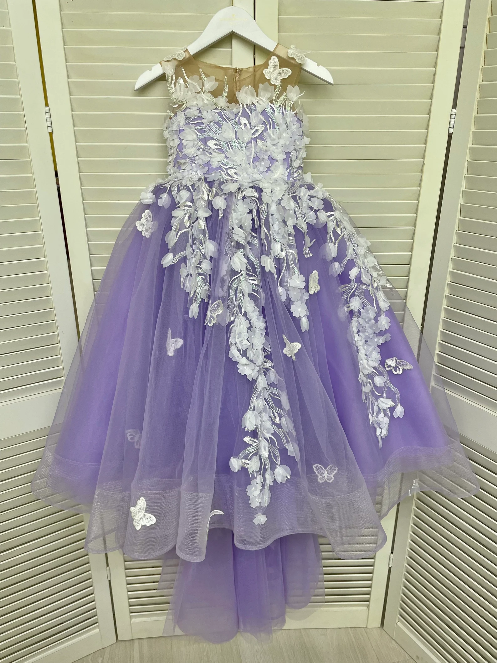 Peach Flower Girl Dress 2024 Lilas Ivoire Tulle Dentelle Robe De Bal Première Communion Robe Petit Enfant Infant Toddler Baptême Baptême Junior Demoiselle D'honneur Invité De Mariage