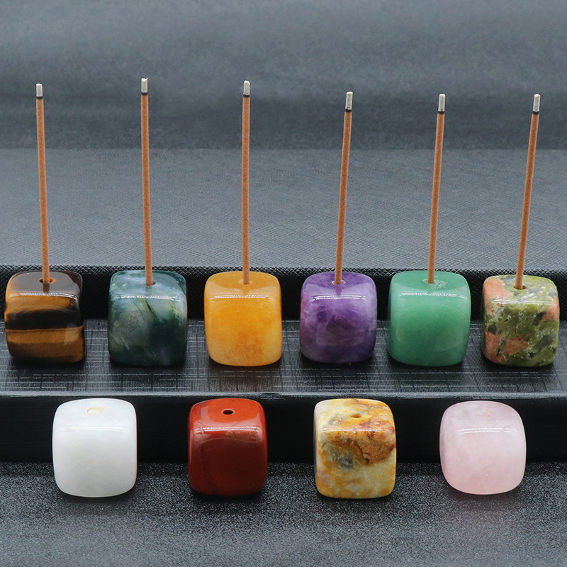 Square Natural Healing Raw Stone Incense Tray Gems Stick Bas Holder doftande pluggen Amethyst Clear Quartz Fengshui Charms
