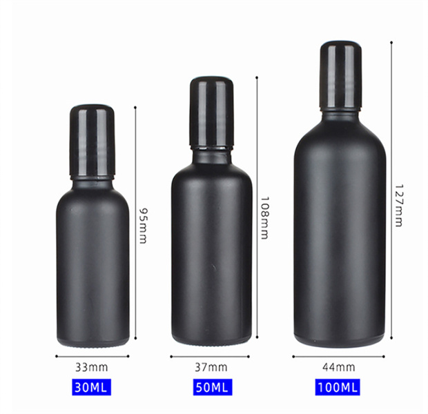 10ml 5ml 15ml 20ml 30ml 50ml 100ml Perfume Roll On Glass Frasco Black Frost com Metal Glass Ball Roller Frascos de Óleo Essencial JL9533