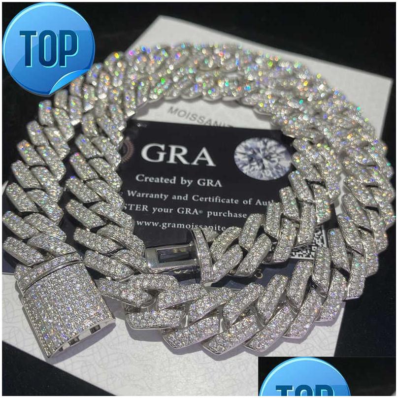 Pendanthalsband Stock Iced Out VVS Moissanite Cuban Armband 925 Sier Bling Diamond Link Chain Hip Hop Men smycken Halsband Drop D Dhyy33