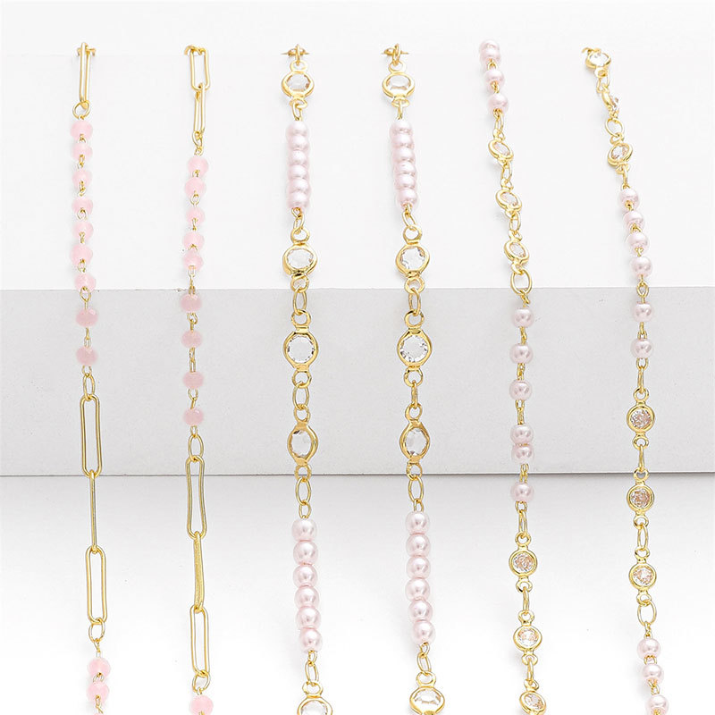 Chaînes pour collier à faire soi-même Bracelet Fabrication de bijoux Fournitures Kits 50 cm de longueur Plaqué or 14 carats Perle de couleur rose pour adultes Matériaux Accessoires Résultats Composants