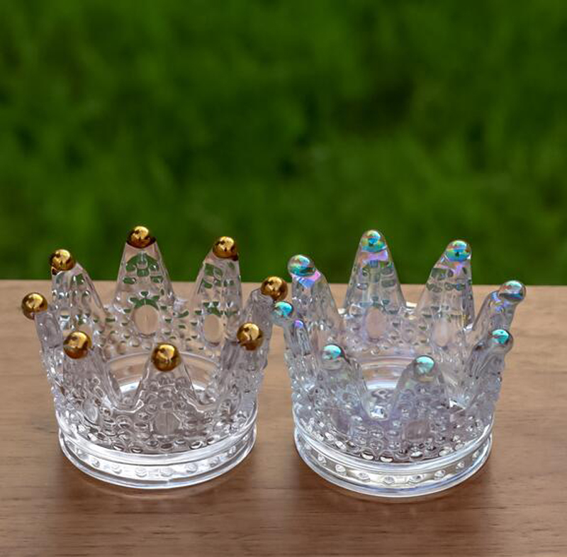 Crystal Glass Crown Shaped Votive Tea Light Candle Holder Vervaardigd Sieraden Organiseer Plaat Creatieve Asbak Thuis Goud Paars Bruiloft Decoratie