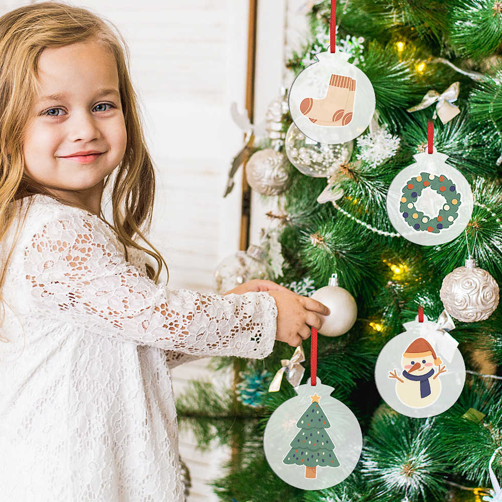 Nya 10st akryl julprydnader diy xmas träd transparenta hängande hängen med band jul nyår navidad dekor gåvor