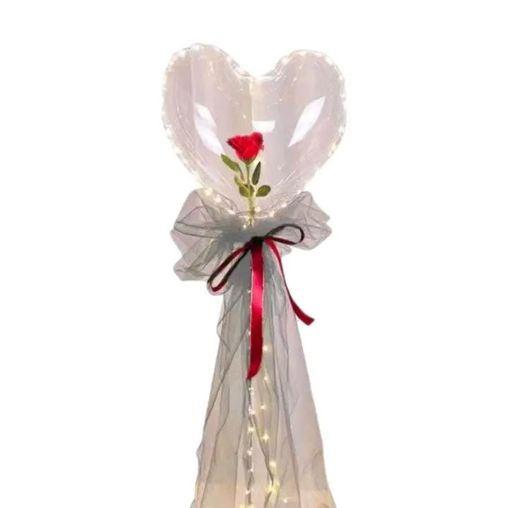 Decorazione feste LED Bobo Balloon Lampeggiante a forma di cuore Rose Flower Ball Matrimonio trasparente Regalo di San Valentino via mare