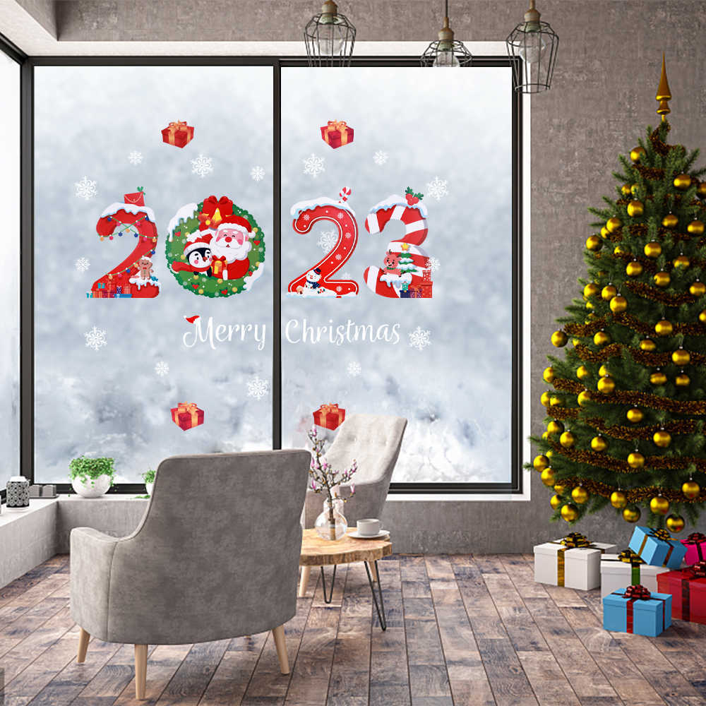 Nuovo Natale Babbo Natale Adesivi finestre Ornamenti murali Ciondolo natalizio Buon Natale la decorazione domestica 2022 Adesivi di Capodanno