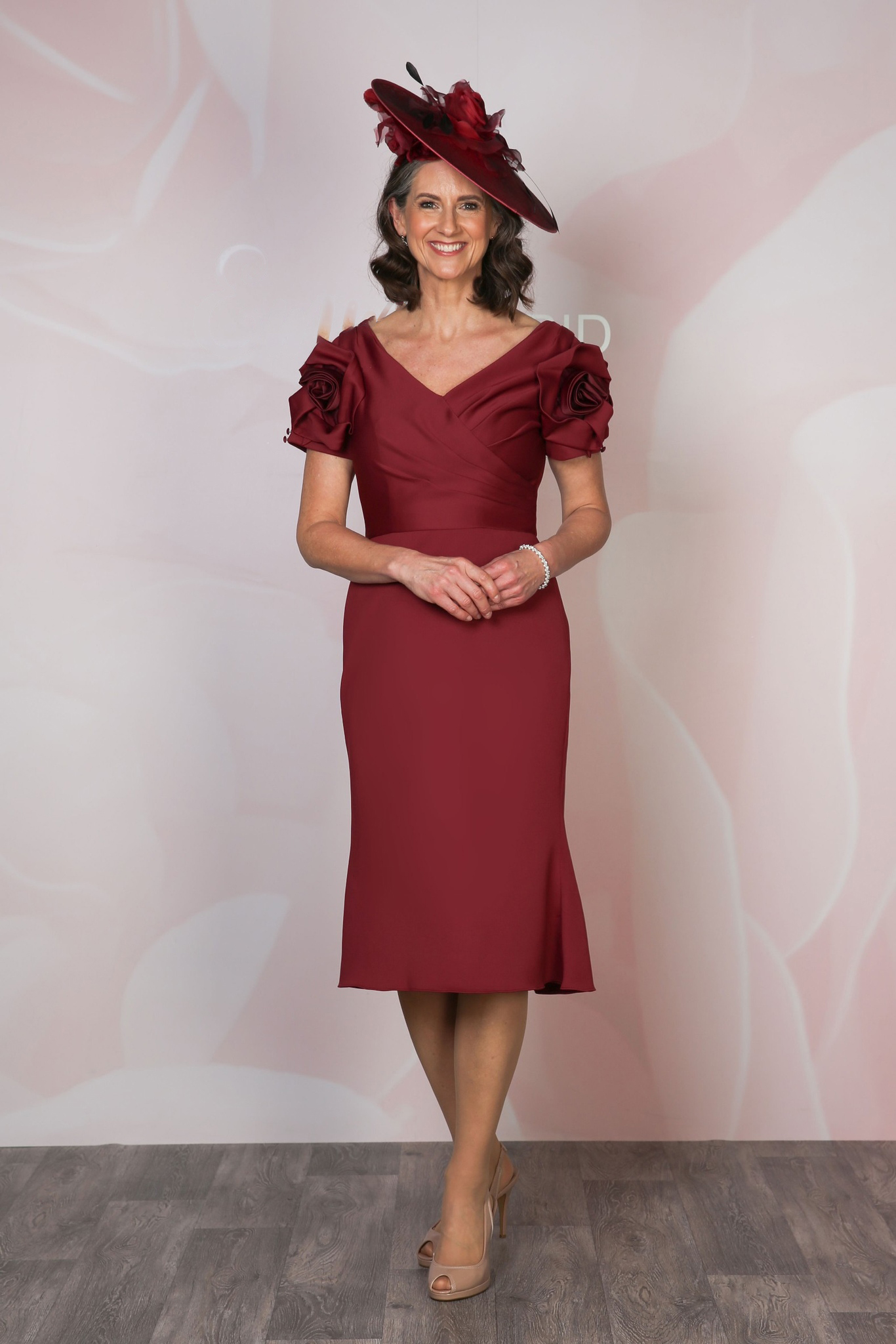 Bourgogne mère de la mariée/robe de mariée 2024 Jersey Rose longueur au genou Fit-n-Flare événement formel Occasion spéciale Cocktail porter robe mariage invité demoiselle d'honneur