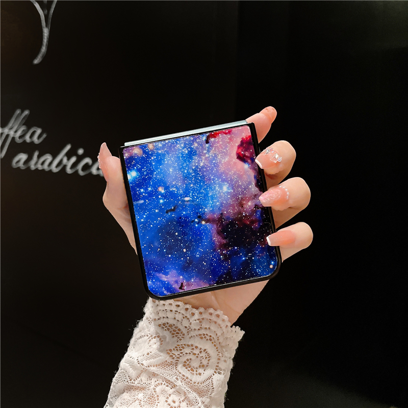 Luxuriöse Space Vogue-Handyhülle für Samsung Galaxy Folding Z Flip3 Flip4 5G, langlebig, Diamant-Ringhalter, vollständig schützende, weiche Stoßstange, Galaxy Starry Fold Shell, stoßfest