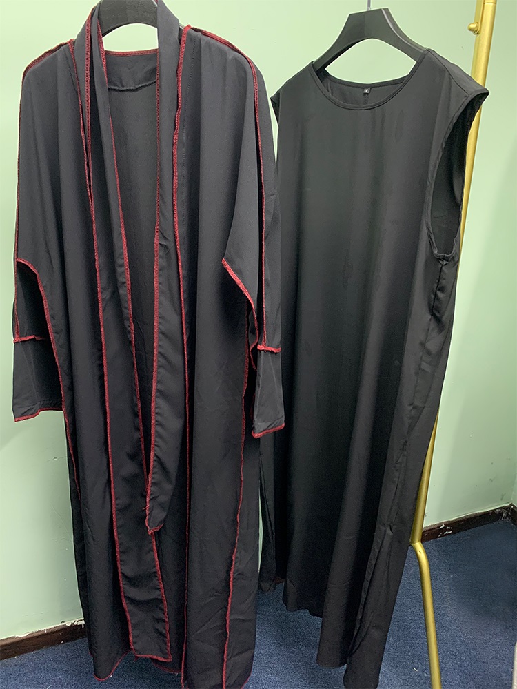 여성을위한 4 피스 Abayas 더블 레이어 오픈 카디건 Kaftan 스티치 두바이 럭셔리 Femme Caftan Marocain 이슬람 의류 이슬람 드레스