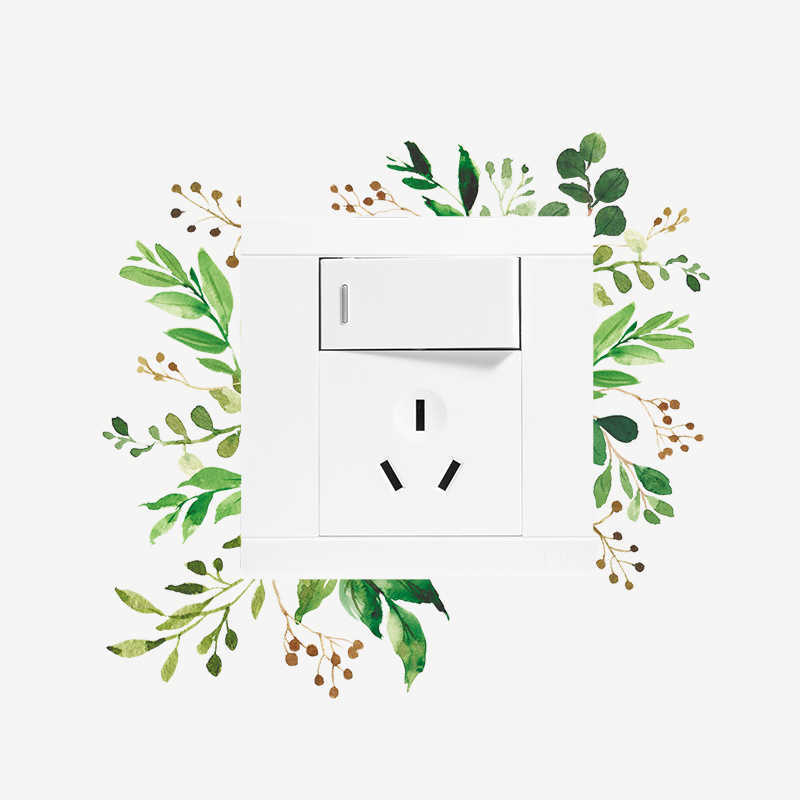 New Leaf Green Plant Personality Wall Switch Cover Sticker DIY Self-Adhesive Modern Art Room Switch Outlet Decal For Home Decoration