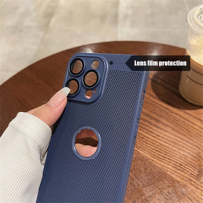 Luxe warmteafvoer koeling holle logo gat case voor iPhone 15 14 11 13 12Pro Max 13 14 raster ademend schokbestendig slanke harde PC cover