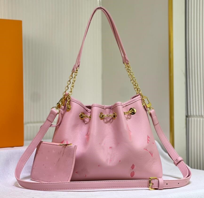 7A Genuine Leather Designer bag Womens Handbag Rose Pink SUMMER BUNDLE Summery Degrade Bag Embossed Leather Shoulder Bag Gradient Shades Drawstring Bag