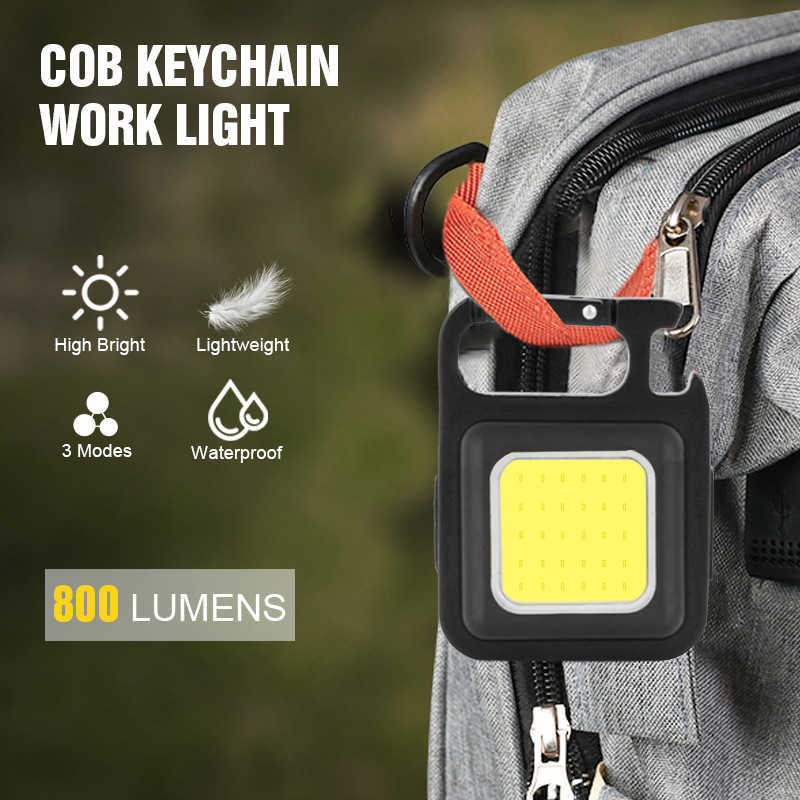 New Mini LED Flashlight Portable COB Led Keychain Light USB Rechargeable Work Light Bright Small Pocket Emergency Lamp Outdoor Torch