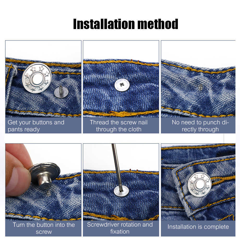 New Jeans Waist Buttons Nail Free Adjustable Waist Extenders Buttons Detachable Clothing Pants Waist Buckle With Screwdriver