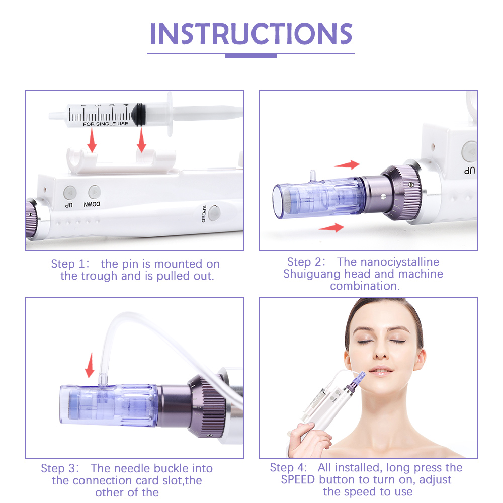 1: a och 3: a mikronedle för anti Acne Porkrymp derma pen hydra mesoterapi pistol hårväxt fuktande hud dra åt mesogun