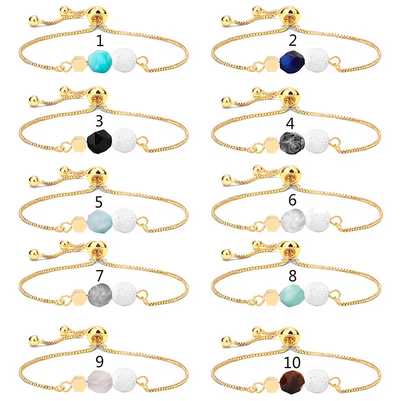 Simple Delicate Natural Stone Pulling Adjustable Bracelet for Women Girls Gold Color Volcanic Rock Stone Yoga Meditation Jewelry