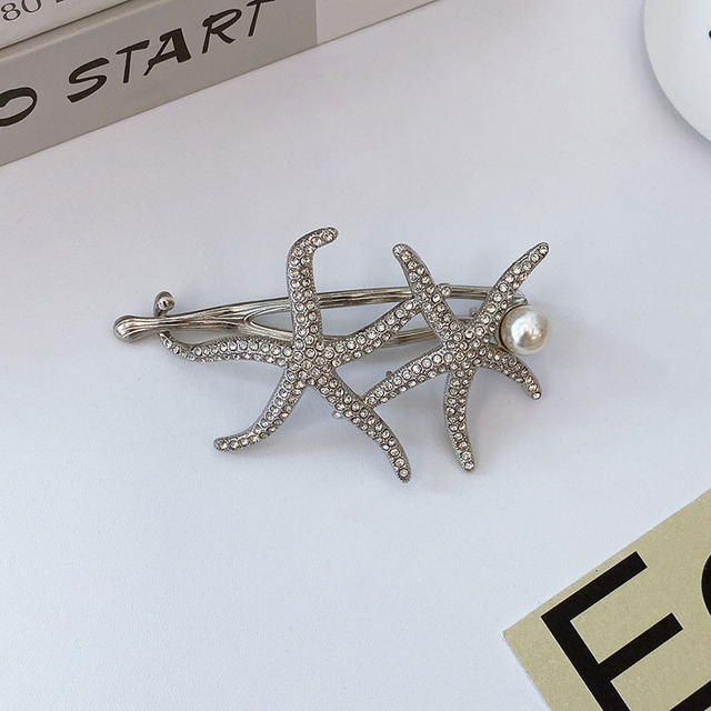 Fashion Rhinestone Starfish Coiled Hair Clip Twist Clip Frog Buckle A Word Clip Hair Grip Clip Female Hair Accessories