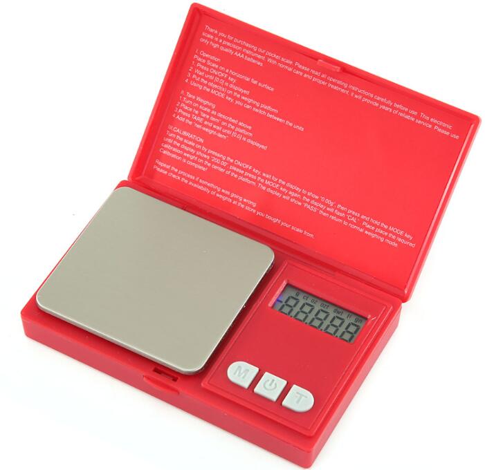 Kieszonkowy 100/200/500G x 0,01g 500 g/1000 g x 0,1 Skala cyfrowa Czerwona elektroniczna precyzyjna skala biżuterii Wysoka precyzyjna waga kuchni