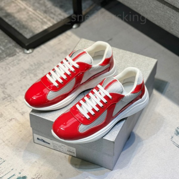 مصمم أحذية المديرون المدربون Men America Cup XL Leather Sneakers Leather Flat Pratevers Black White Red Mesh Lace-Up Nature Shoes with Box Size 38-46