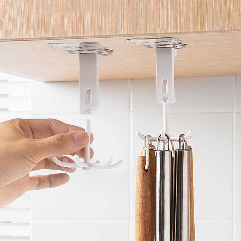 New Multi-Purpose Hooks 360 Degrees Rotatable Rack Self Adhesive 6 Hooks Wall Door Hook Kitchen Bathroom Organizer Storage Tool