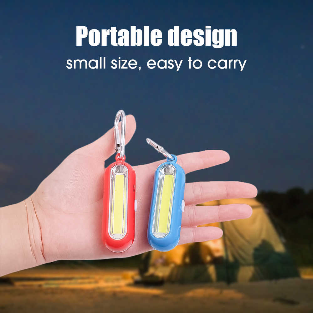 Nouveau Mini lampe de poche LED Portable COB KeyChain Pocket Light 3Modes à piles Lampe de travail d'urgence Camping en plein air Lampe Lanterne