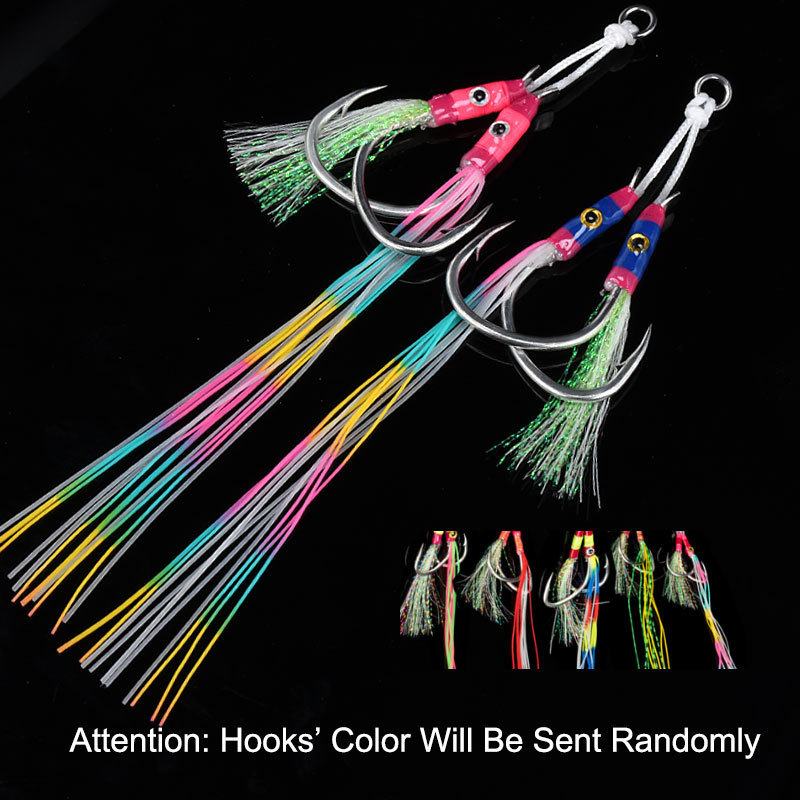 Hameçons de pêche TEASER es Double Eyes Jig Hook Slow Jigging Hook Plumes colorées Hook Fishing Jighook Assis Hameçons Saltwater Pike Fishhooks 230614