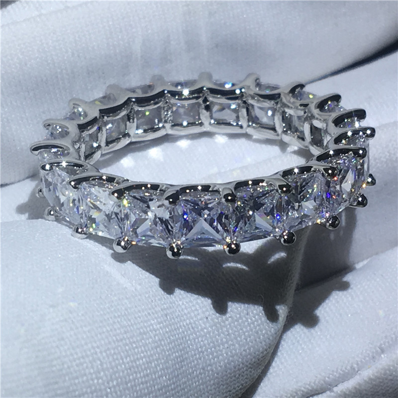 Bague en argent véritable couleur princesse coupe AAAAA cubique zircone éternité bagues de fiançailles de mariage pour les femmes bijoux de doigt