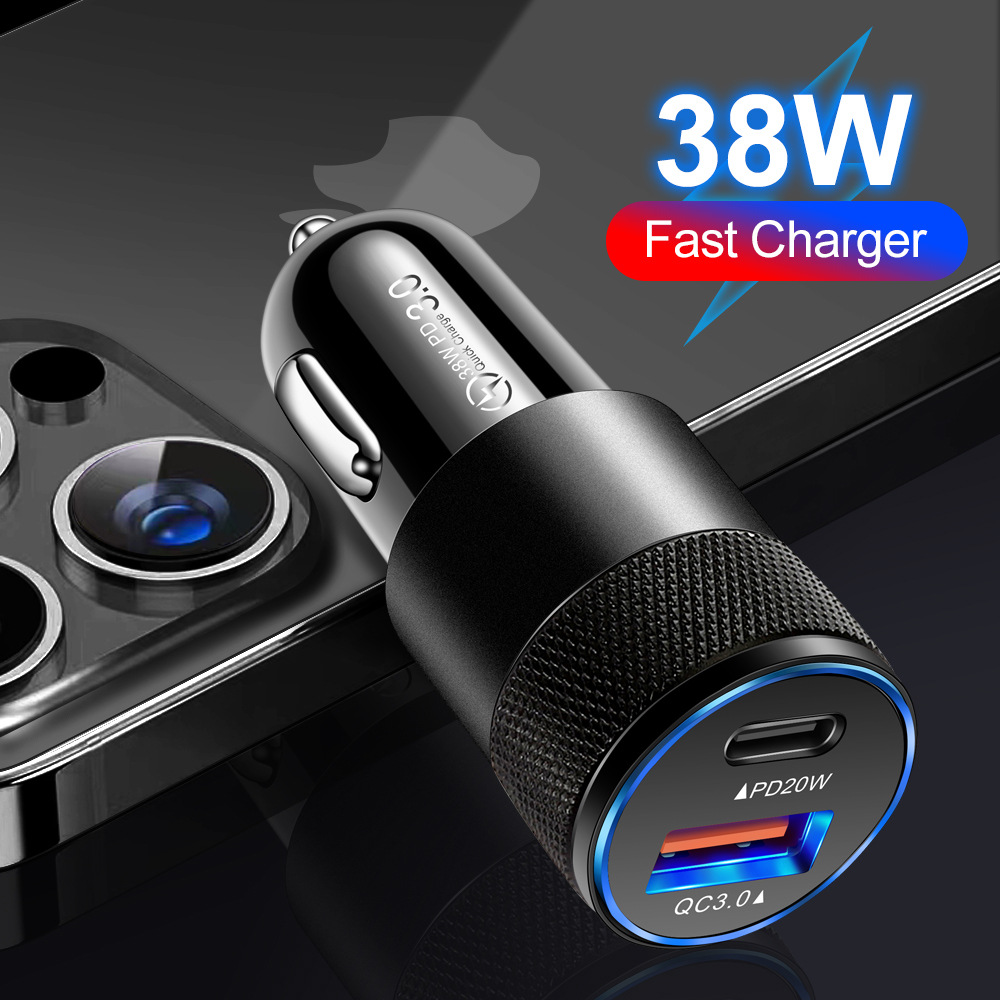 Dual Ports 38W QC3.0 and PD Quick Charger USB Type C Car Charger Cellphone Adapter For iPhone Samsung Huawei Xiaomi with OPP bag