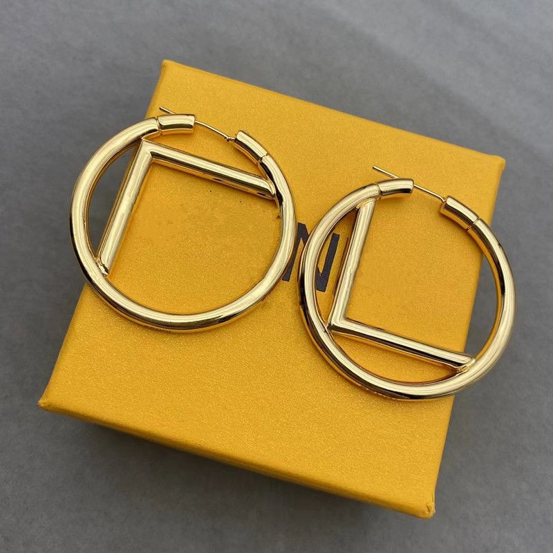 With BOX Fashion Stud Womens Big Circle Simple Gold Earrings Hoop Stamp Earrings for Woman High Quality Luxury Designer Jewelry Earring F069