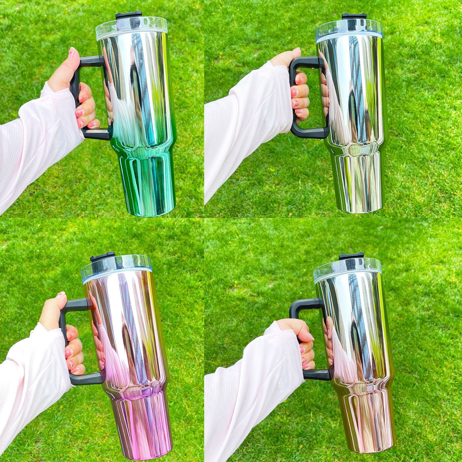 40oz Mirror Electroplate car cup 1.0 Sports Kettle Outdoor Portable Drinking Stainless Steel Cup Grande capacité Tasse à café avec couvercle avec paille en plastique L01