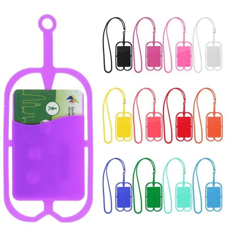 Credit ID Bag Silicone Lanyards Neck Necklace Sling Card Holder Strap For iPhone X 8 Universal Mobile Cell Phone