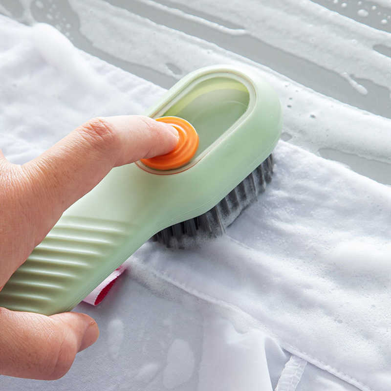 Nouvelles brosses à chaussures liquides automatiques avec distributeur de savon à long manche, nettoyeur de brosse à poils souples pour brosse de nettoyage de linge domestique, vente en gros