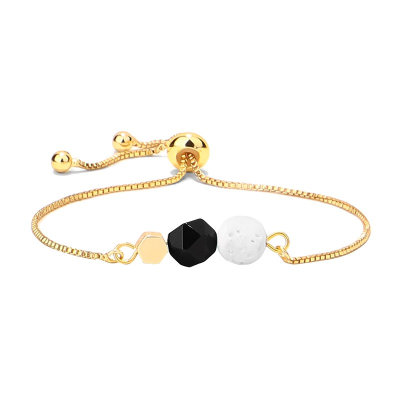 Simple Delicate Natural Stone Pulling Adjustable Bracelet for Women Girls Gold Color Volcanic Rock Stone Yoga Meditation Jewelry