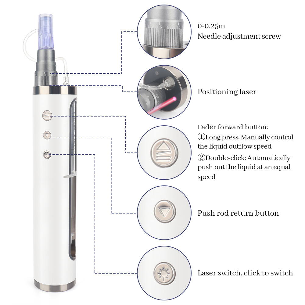 피부 수화 피부 회춘 microneedle 나노 얼굴을위한 Hydra mesotherapy Gun Derma Pen 방지 구멍 모발 재성장 치료