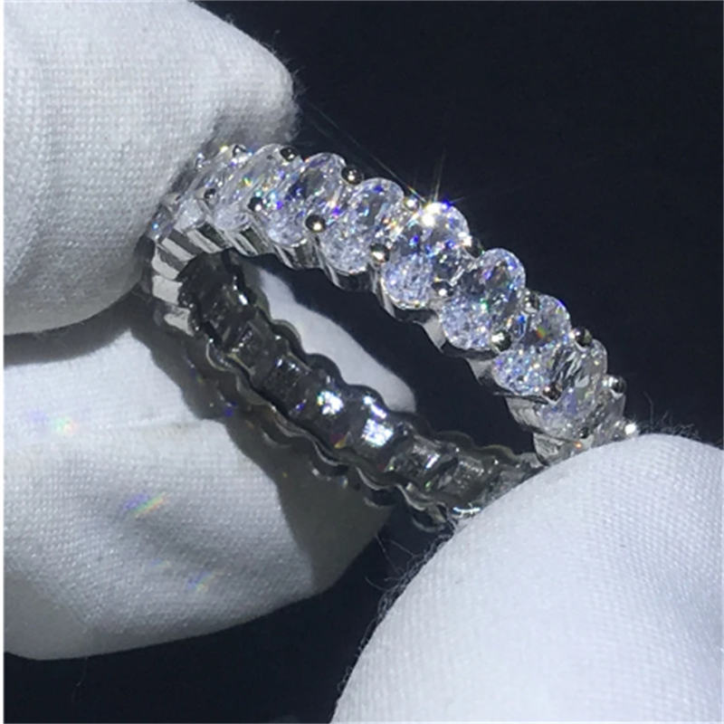 Charm Silver Color Ring Oval Cut AAAAA Cubic Zirconia Eternity Engagement Wedding Band Rings for Women Men Finger Jewelry