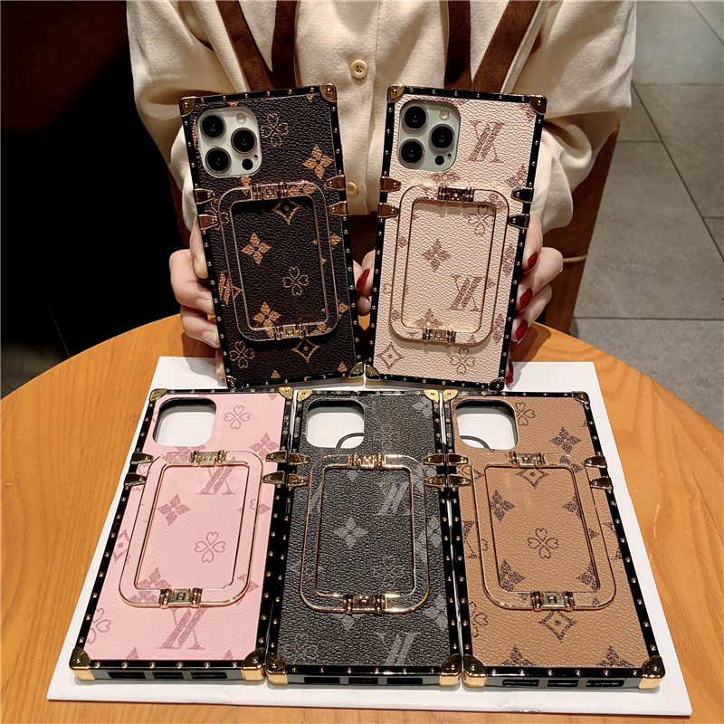 Luxury Geometric Print Square Plating Vogue Phone Case för iPhone 14 13 12 11 Pro Max Samsung Galaxy S23 Ultra S22 S21 S20 Folding Bracket Rhombus Pattern Back Cover Cover