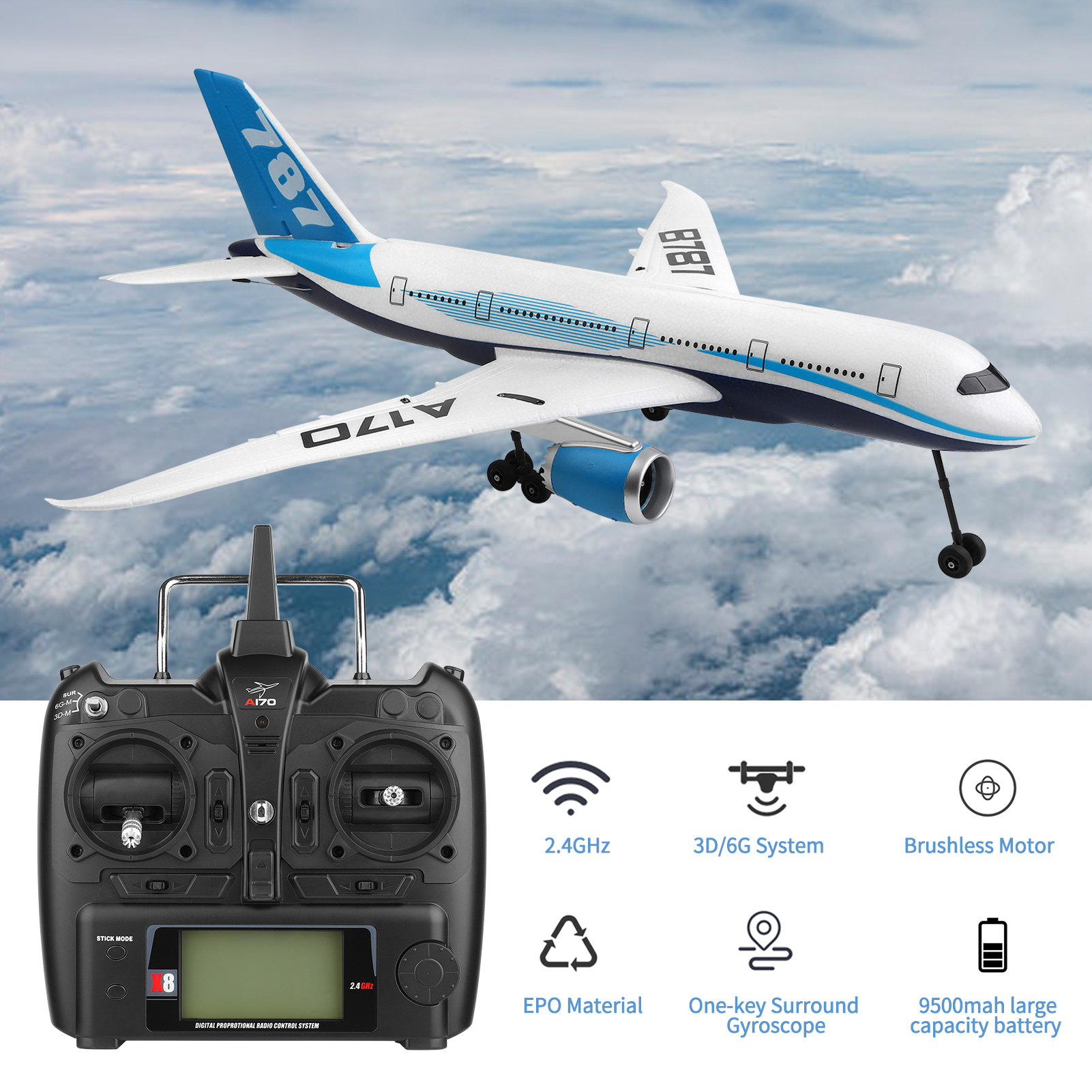 WLtoys XK A170 RC Airplane 660mm Wingspan 2.4GHz 4CH Remote Control Airplane 3D/6G Brushless Motor EPO Material Outdoor Drone