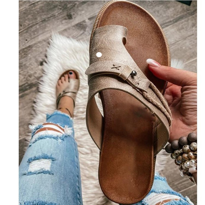 LL Women Slipper Shoes With Tags Sandals Beach Slippers Summer Leather Ring Toe Beach BE-01 Flat Heel Big Size 43