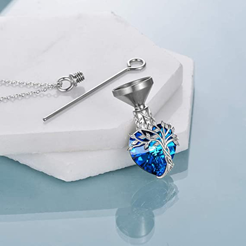 Hänghalsband kreativa hjärtkremation smycken med kristallträd av liv urn halsband för aska kvinnor flickor älskare husdjur/mänsklig
