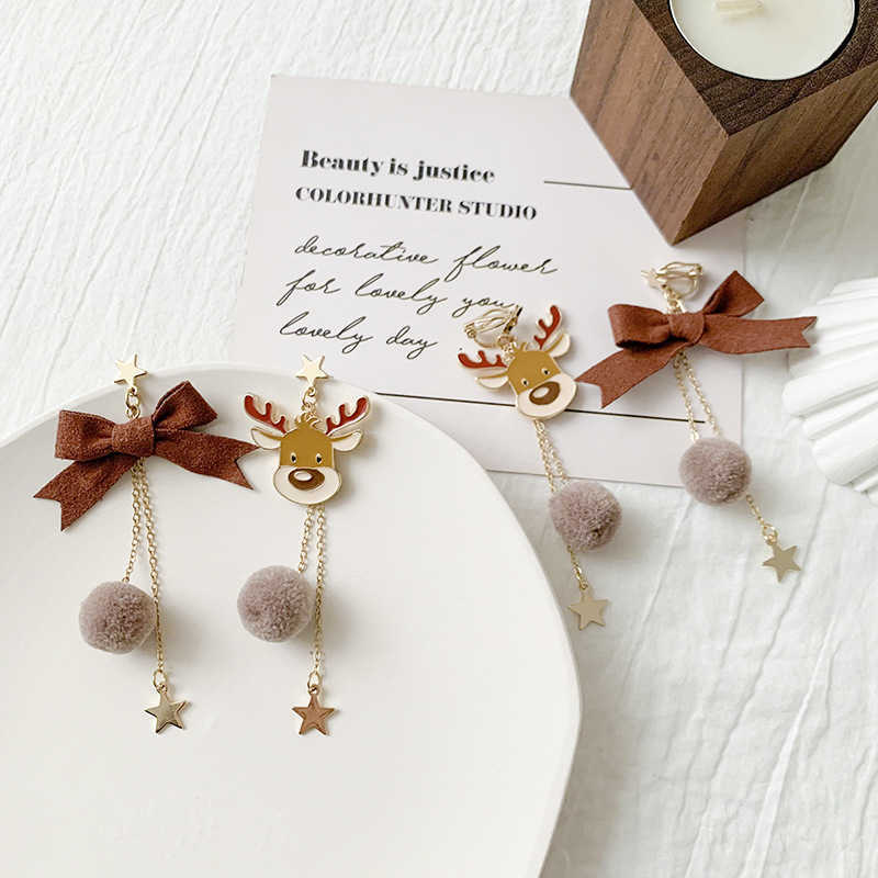 Neue Mode Weihnachtsgeschenk Weihnachten Elch Ohrringe Quasten Ohrringe süßer Dangle Ohrring für Frauen Schmetterling Knoten Star Anhänger Drop Ohrring