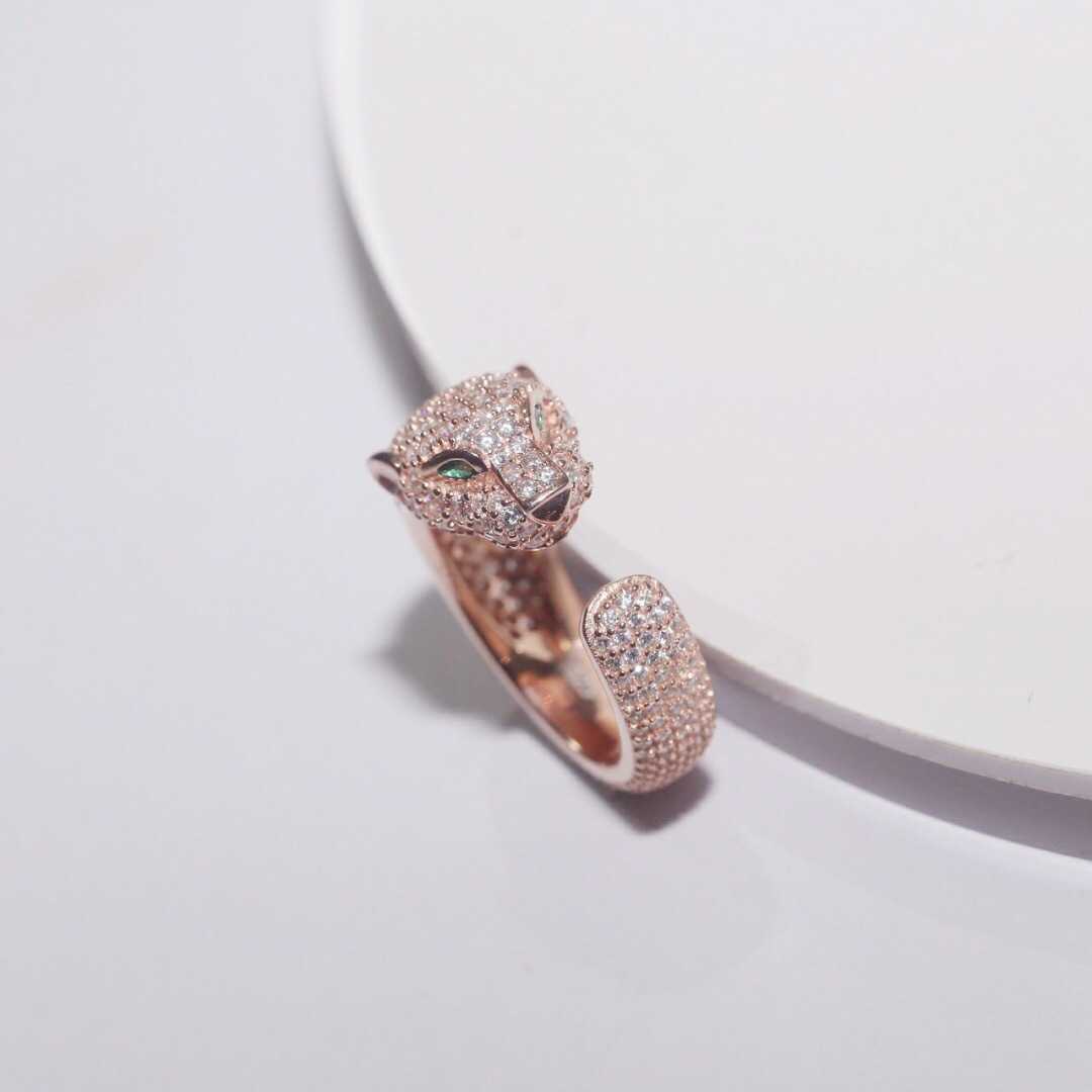 Designer Fashion S925 Sterling Silver Carter Full Diamond Leopard Ring Feminin och mångsidig liten delikat personlighet