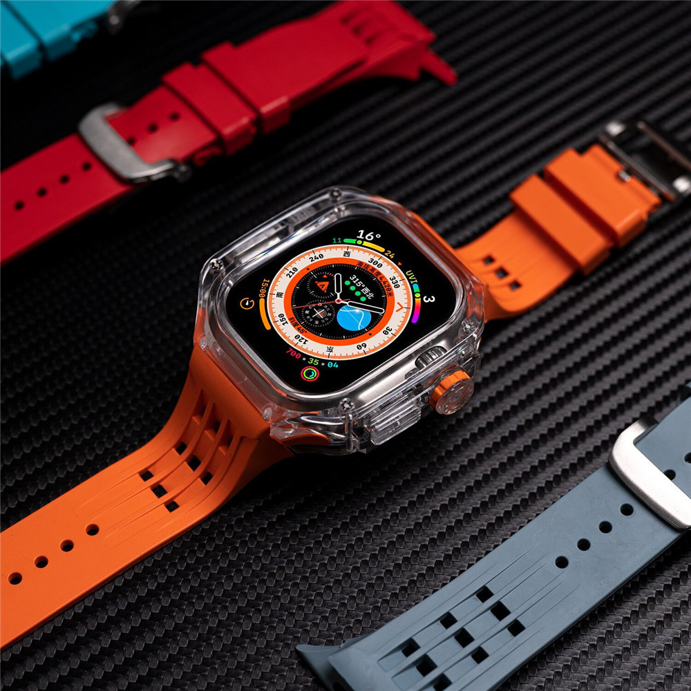 AP Mod Kit Transparente Hülle für Apple Watch Ultra 49 mm Serie 8 7 6 5 4 SE Weiches Silikonband