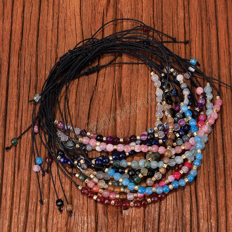 Bohemia Natural Beads Adjustable Bracelet Braided Rope Handmade Amethys Crystal Healing Stone Woven Bracelet Jewelry for Women