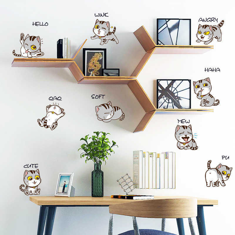 Nieuwe DIY PVC Posters Leuke Cartoon Kat Dier Muurstickers Verwijderbare Kitten Wall Art Decals Slaapkamer Woonkamer woondecoratie