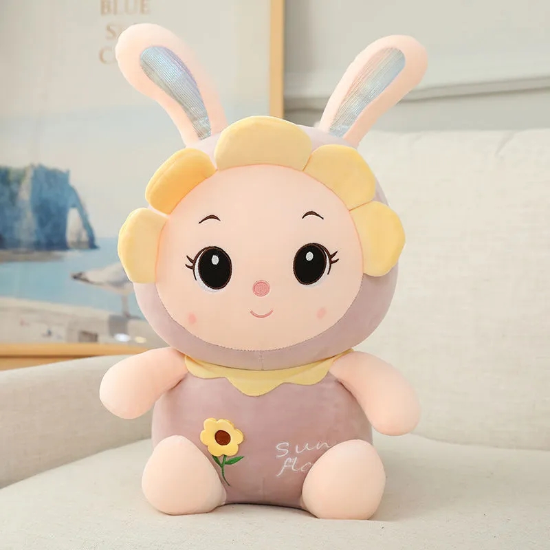 귀여운 태양 꽃 토끼 인형 플러시 장난감 잠자는 진정 걸레 인형 토끼 동물 소녀 생일 선물 아이 장난감